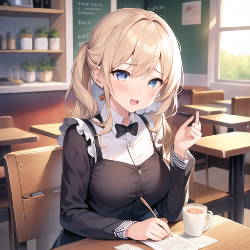 喫茶店で勉強する女の子