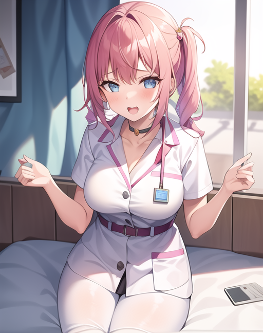 病院のベッドに座る看護師さん