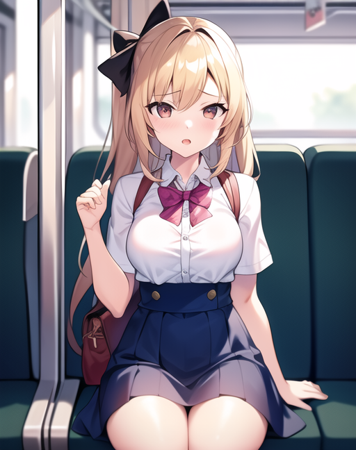 電車内で座る女の子