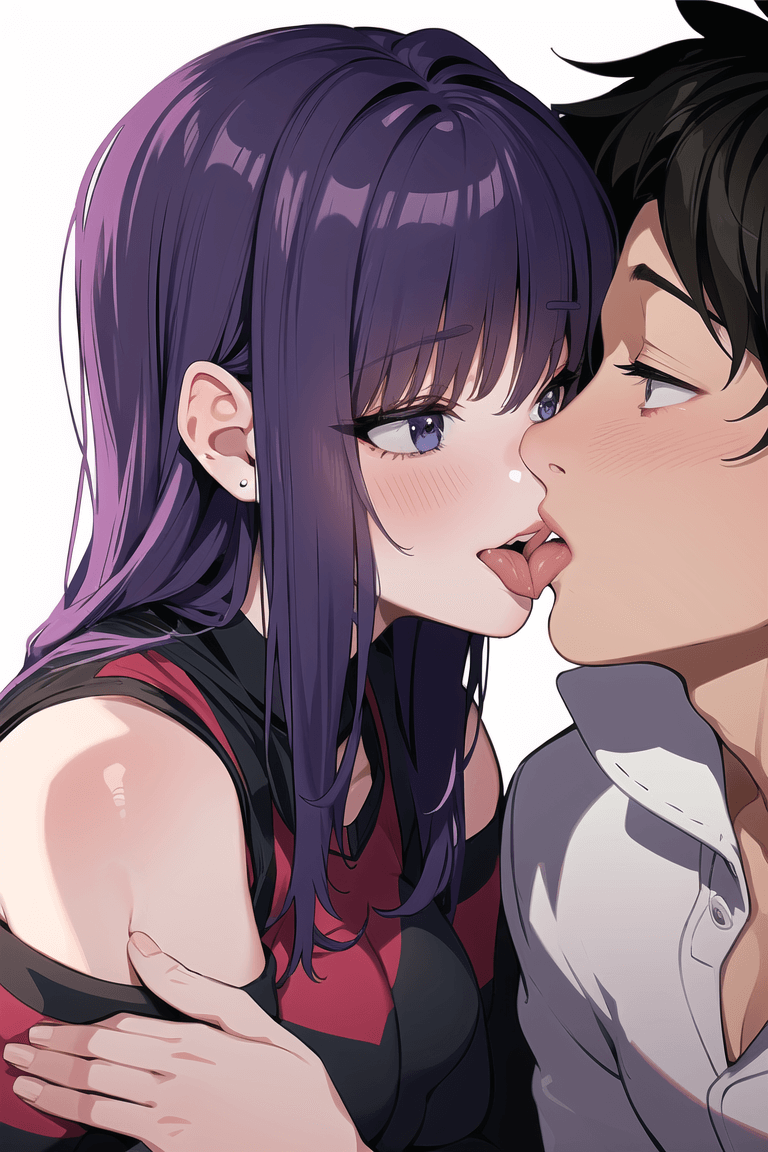 舌を触れ合うキスをする男女