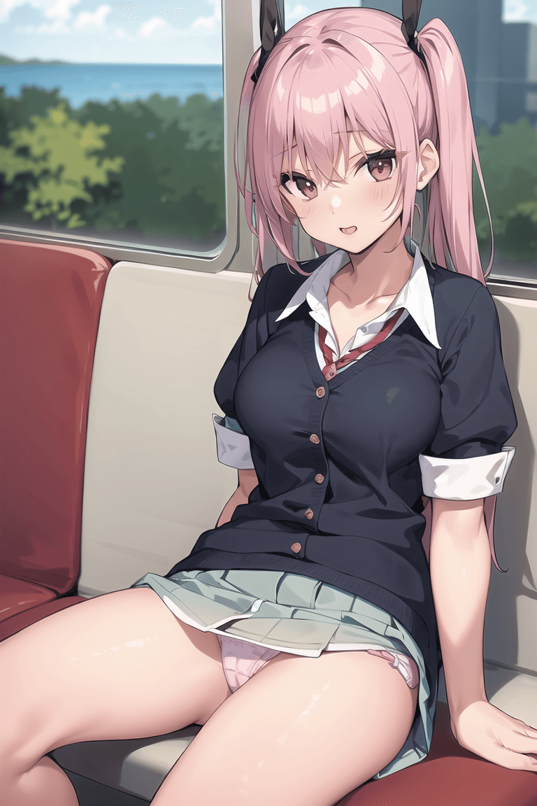電車の座席でパンチラしている女の子